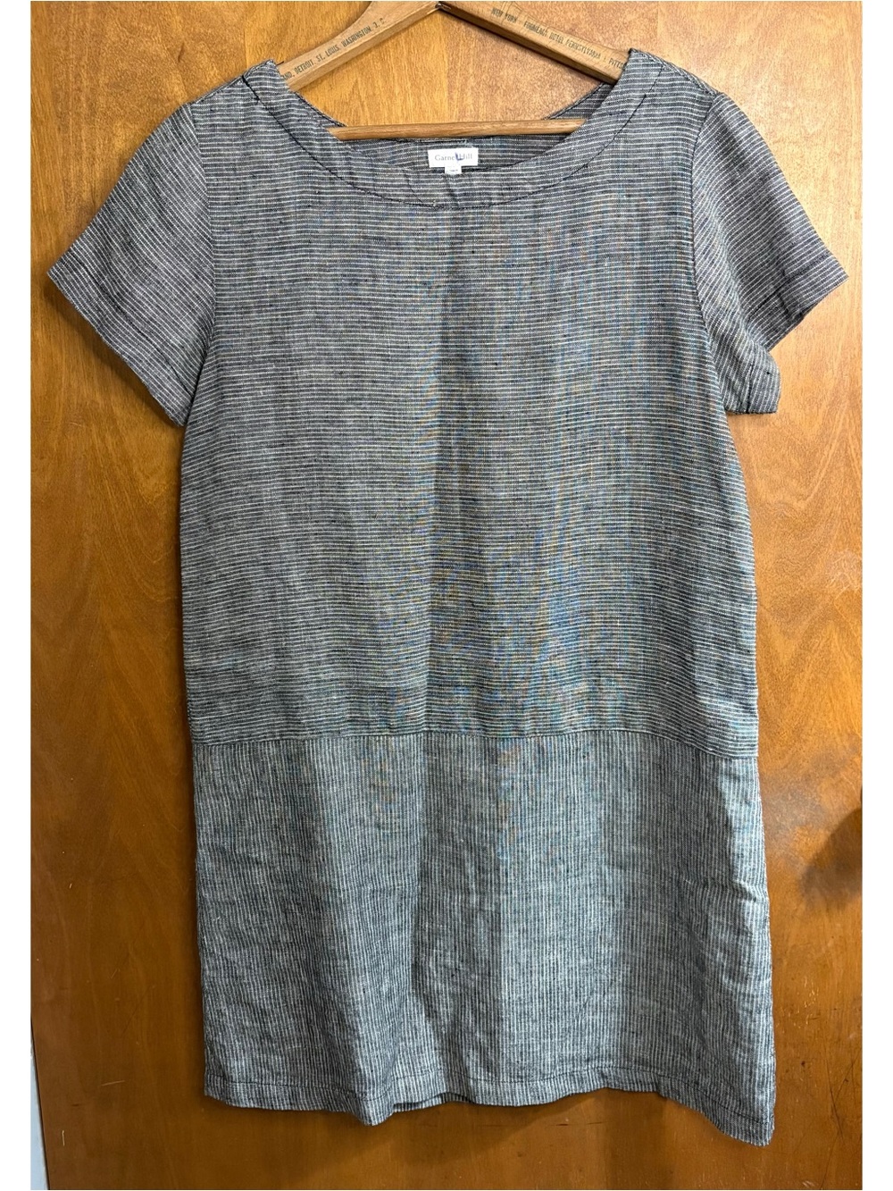 Garnet Hill Gray 100% Linen Drop Waist Shift Dress Lagenlook Beachy Boho Resort - Picture 2 of 11